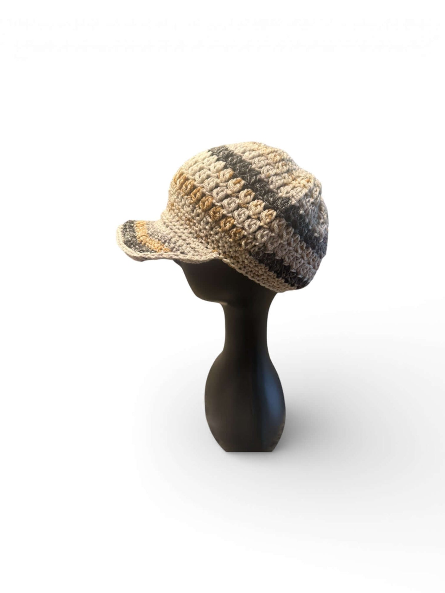 Signature Texture Crown Set -Heritage Loop - Handmade Artisan Style crochet newsboy cap shown from the side on a mannequin.