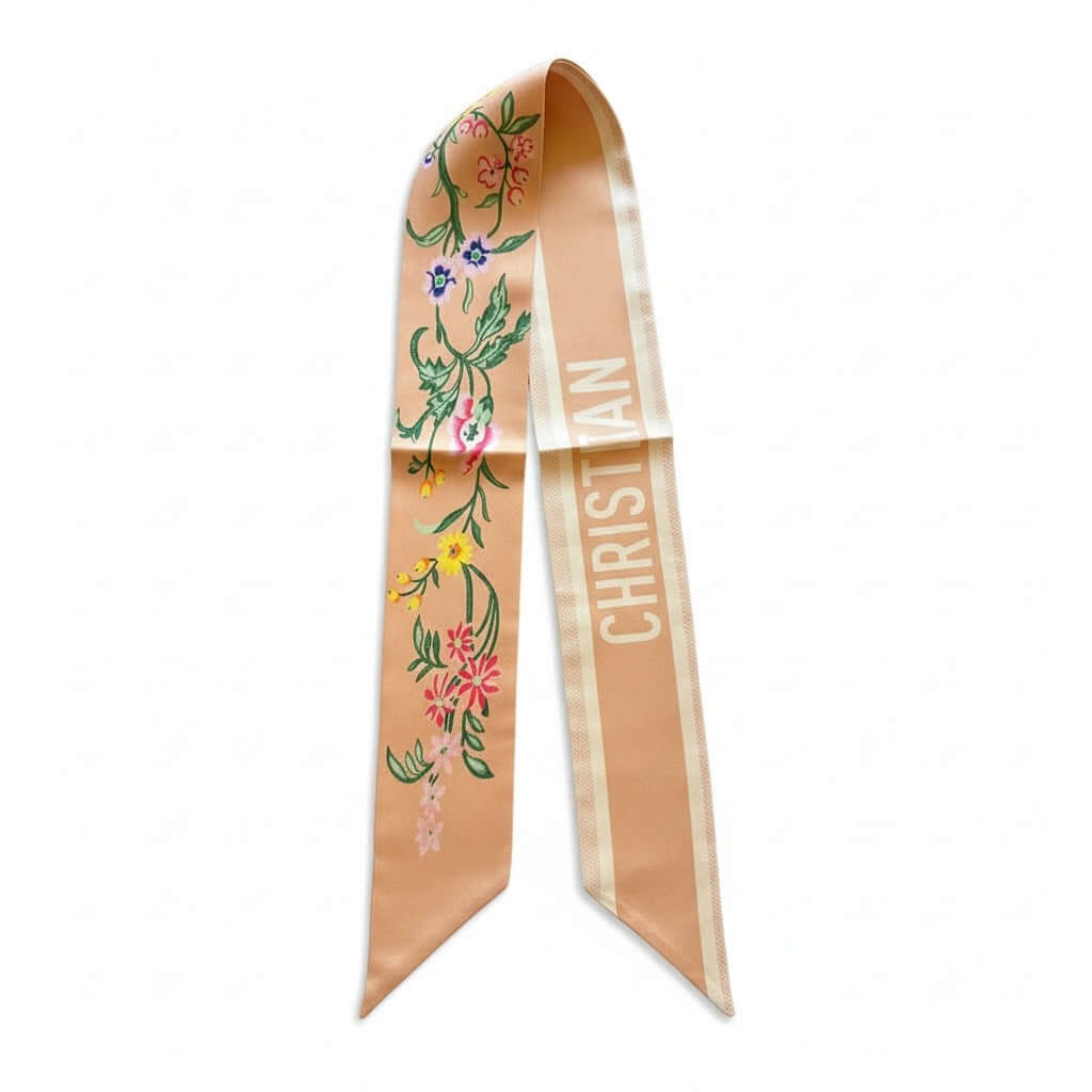 Legacy Blush Blossom Twilly featuring floral design on soft peach background, perfect for enhancing handbags.