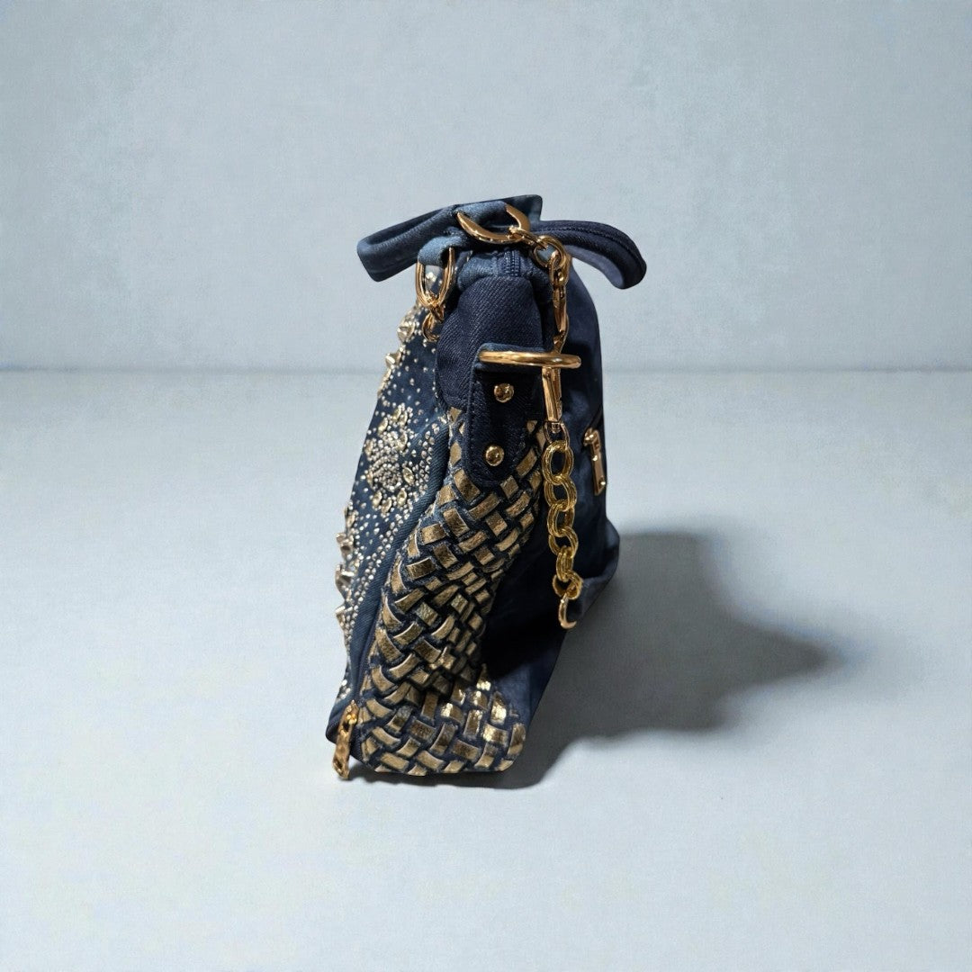 Midnight Chic Crystal Tote – Luxury Embellished Denim Bag