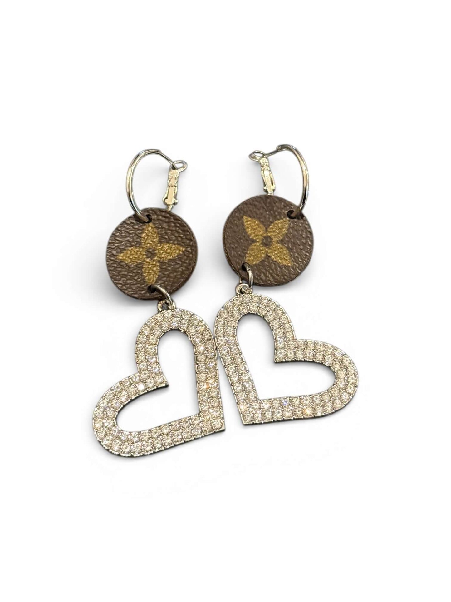 Crystal Heart Drop Earrings featuring diamond-studded crystal accents and handcrafted design.