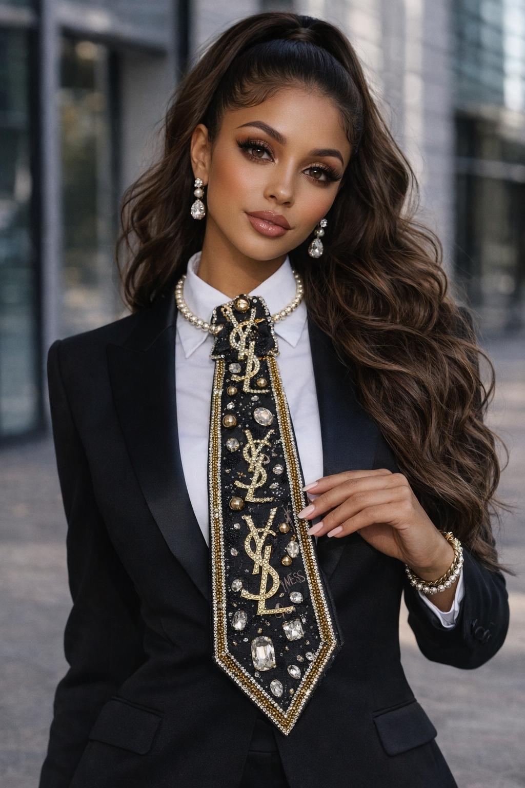Luxe Midnight Gold Couture Tie - Statement Set