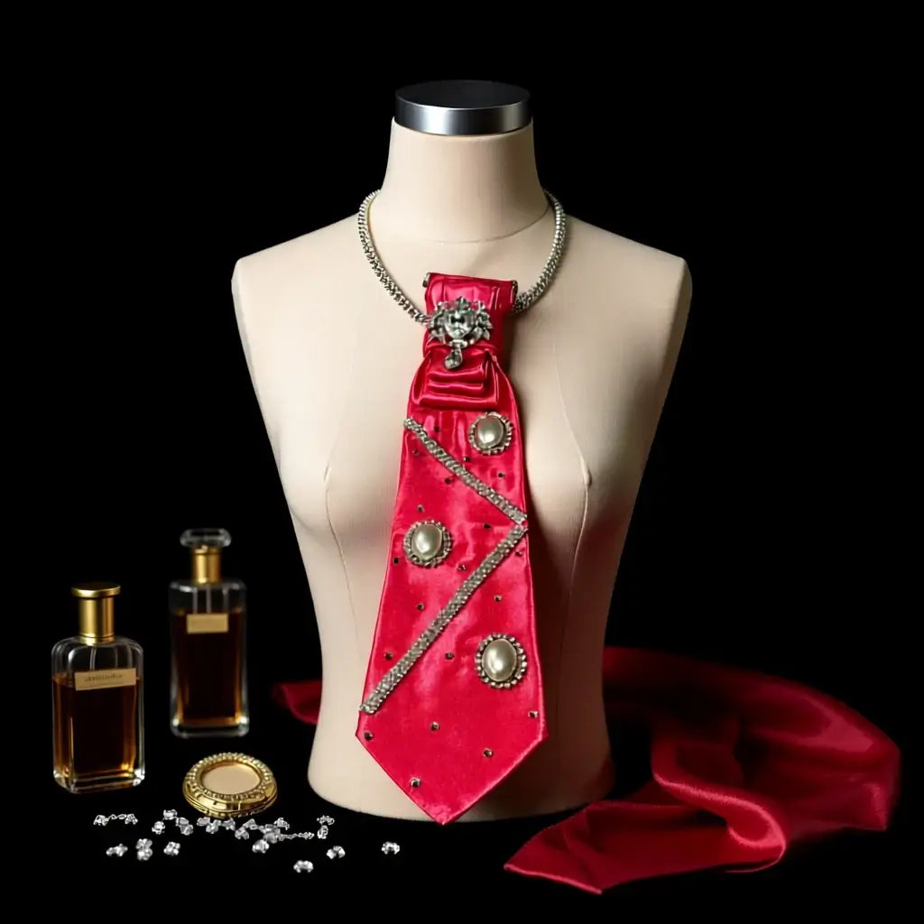 Legacy Dealz Rosé Royale Tie | Pink Pearl & Crystal Luxe red velvet tie with pearls and crystals.