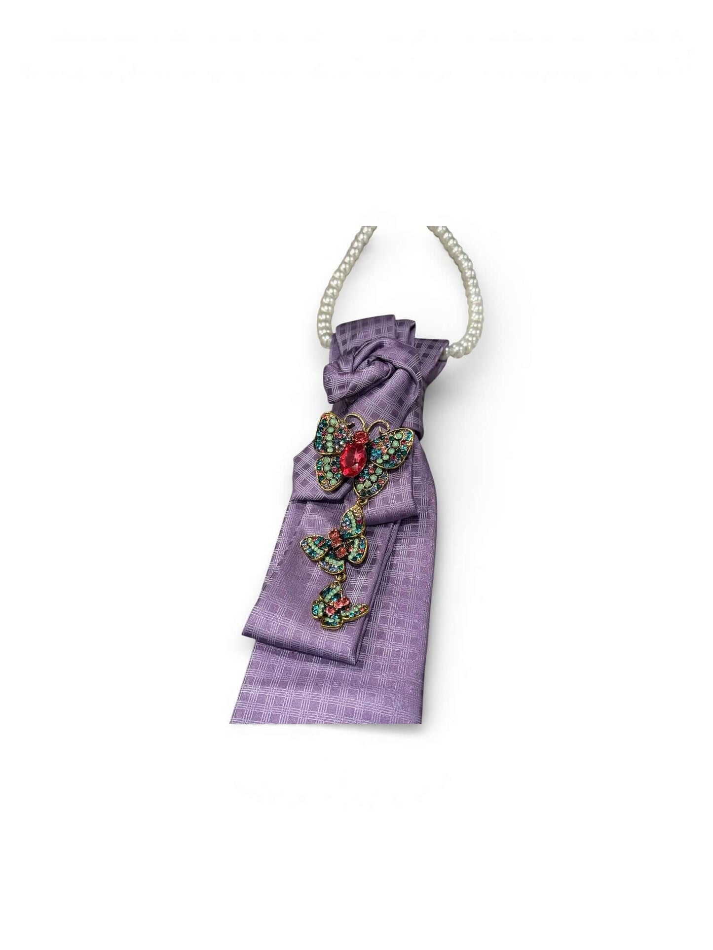 Amethyst Butterfly Luxe Tie with jeweled butterfly accent in soft lavender texture.