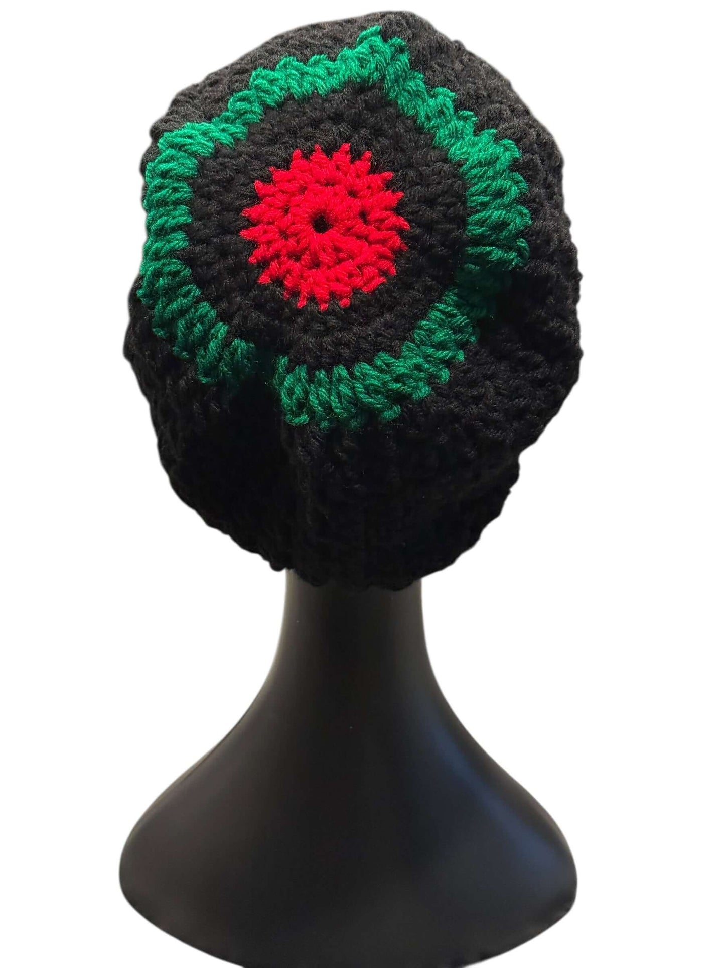 Rooted Rhythm Crochet Crown Set-Signature Texture Crown Set handmade crown with black, green, and red crochet design.