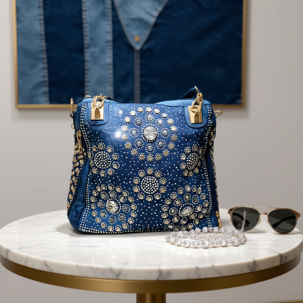 Midnight Radiance - Crystal Denim Bag