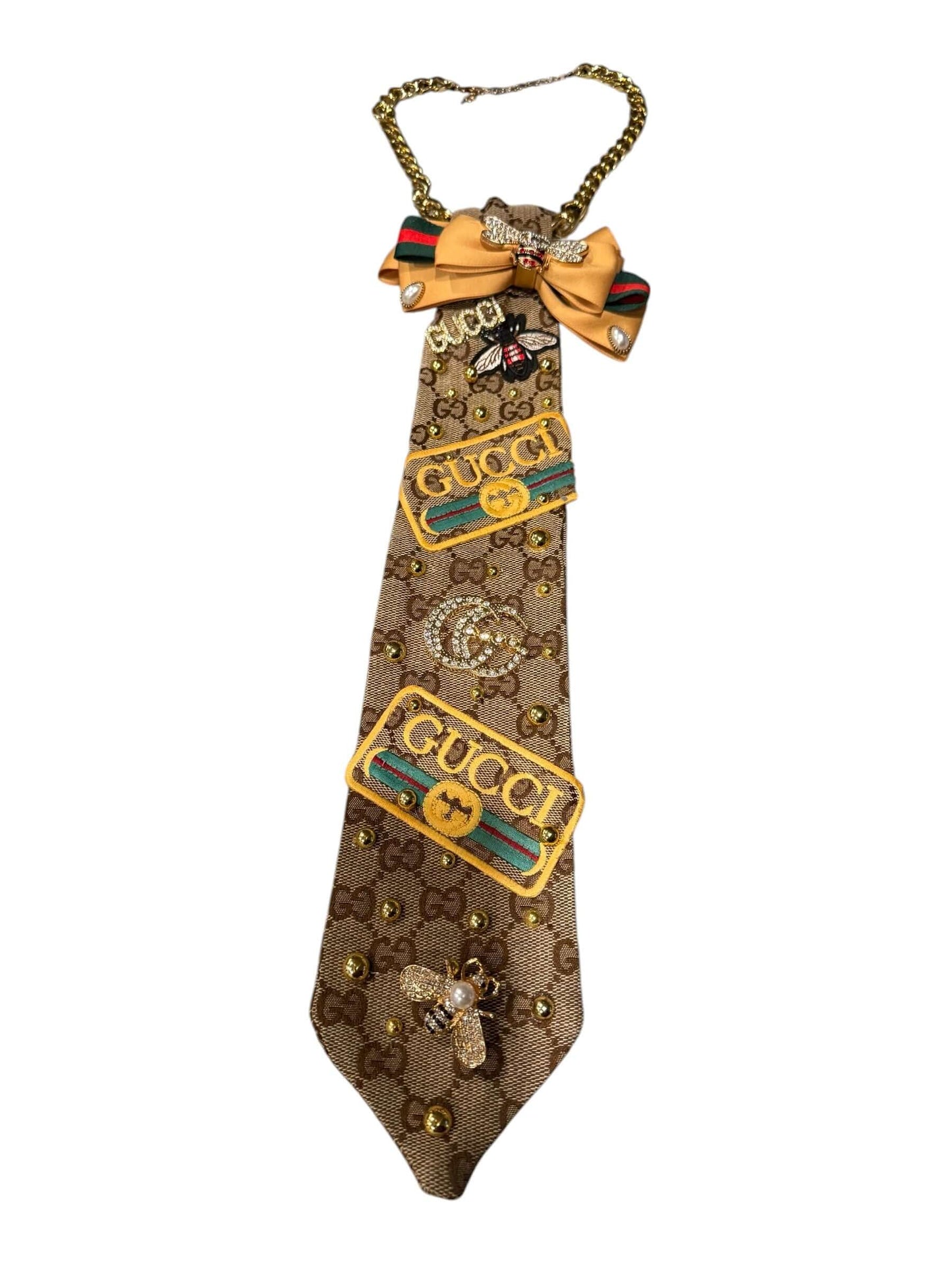 Monarch Luxe Couture Tie β Handcrafted Statement Accessory with Gold Chain Detail | Legacy Dealz, unique design with Gucci elements.