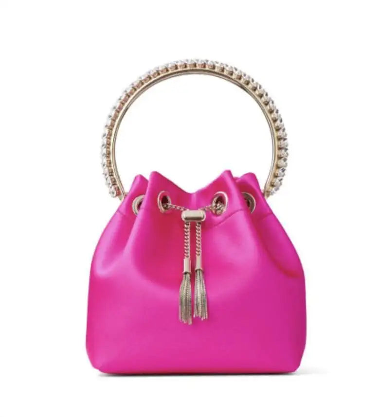 WOMEN BAG High Quality Silk Bucket Bags Diamonds Female Personalized Shoulder Tassels Chains Handbags For Women Crossbady Bag