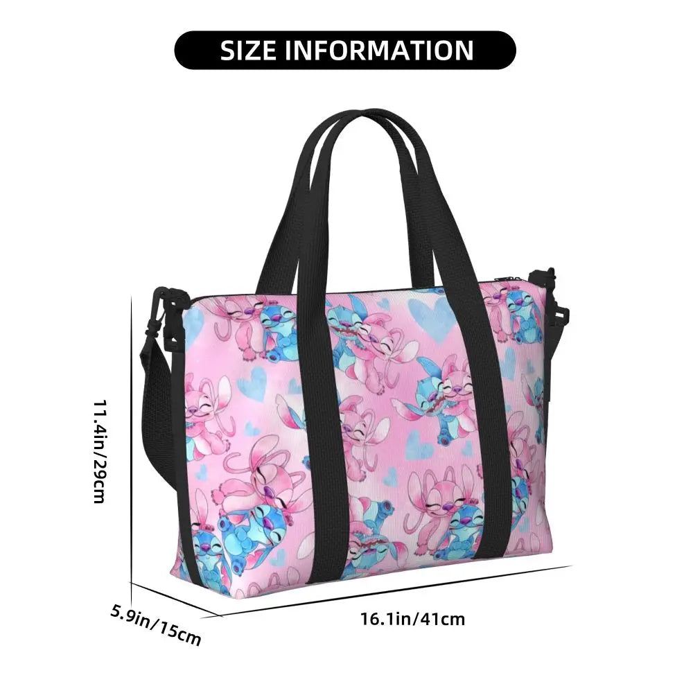 Custom Large SLilo And Stitch Cartoon Tote Bag Women Anime Shopping Shoulder Beach Gym Travel Bag