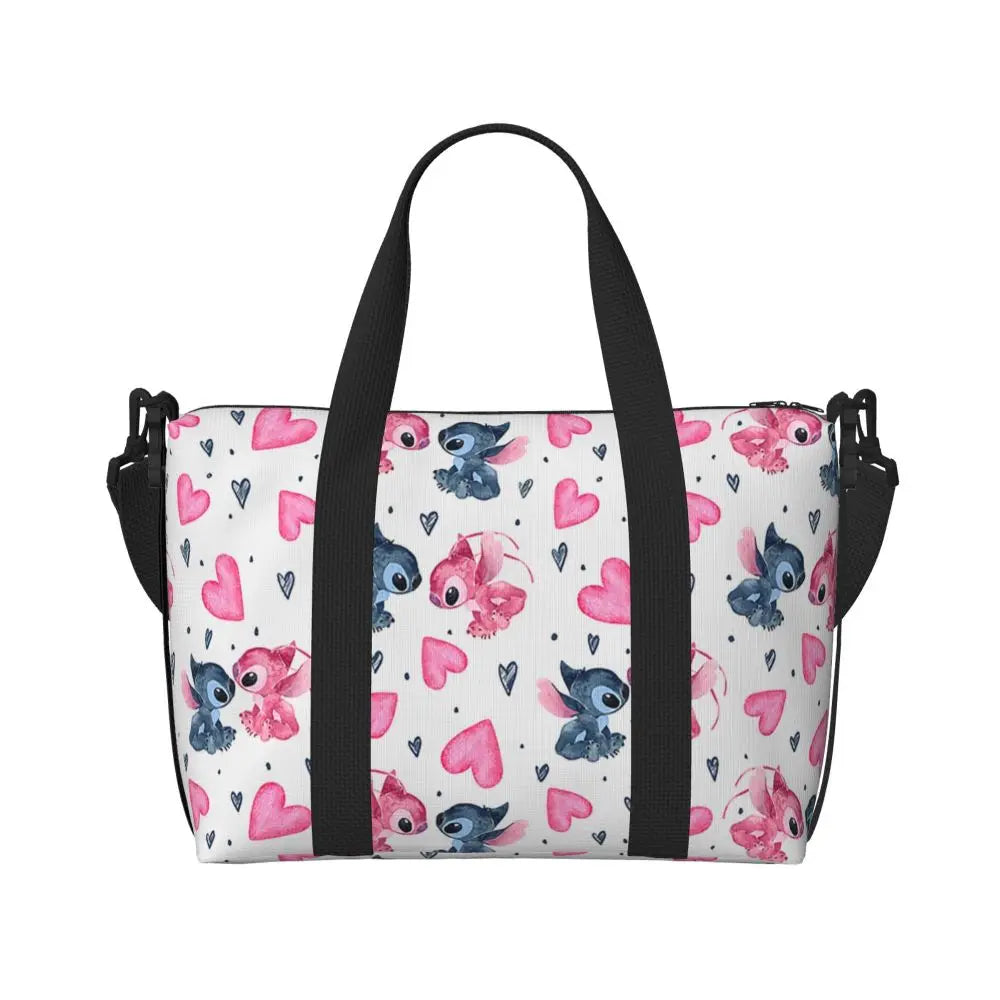 Custom Large SLilo And Stitch Cartoon Tote Bag Women Anime Shopping Shoulder Beach Gym Travel Bag