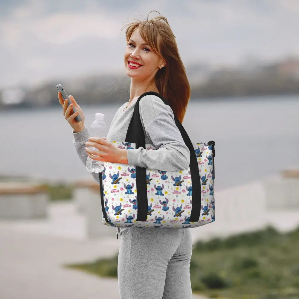 Custom Large SLilo And Stitch Cartoon Tote Bag Women Anime Shopping Shoulder Beach Gym Travel Bag