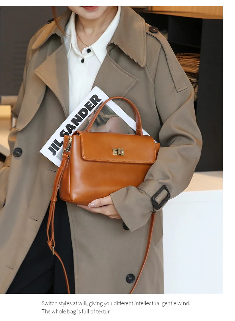 Cowhide Genuine Leather Tote Bag for Women Soft Natural Cow Leather Handbag Fashion Crossbody Bags Female Shoulder Handbag Lady
