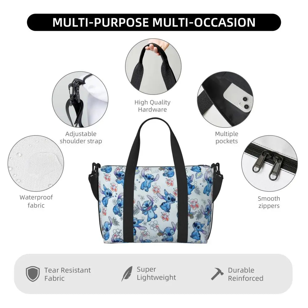 Custom Large SLilo And Stitch Cartoon Tote Bag Women Anime Shopping Shoulder Beach Gym Travel Bag