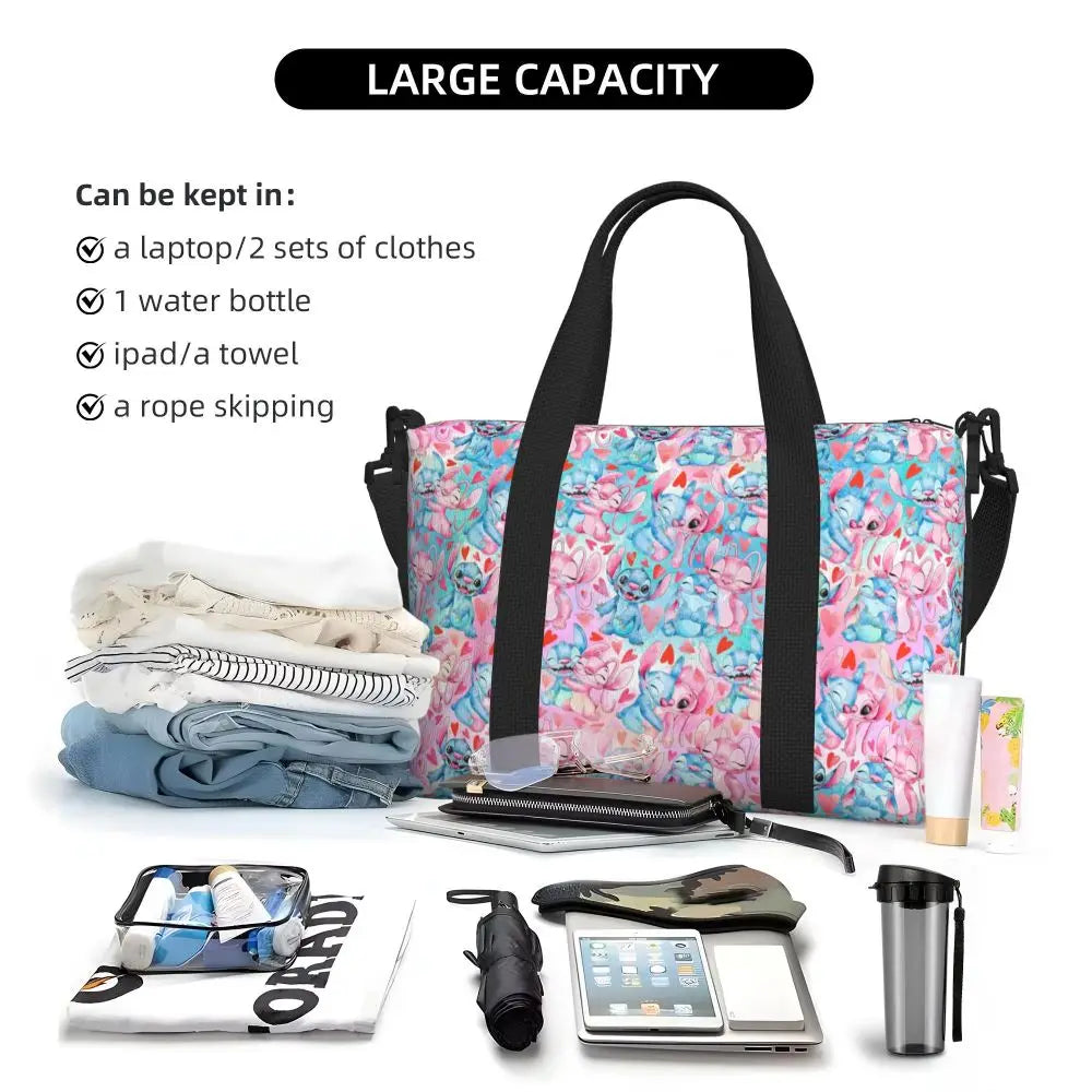 Custom Large SLilo And Stitch Cartoon Tote Bag Women Anime Shopping Shoulder Beach Gym Travel Bag