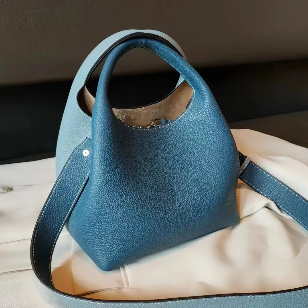 TOGO Cowhide Bucket Bag With Niche Design Color Blocking Luxury Designer Single Shoulder Diagonal Cross Women's Bag Tote Bag