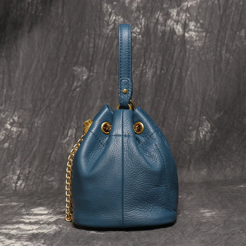 Handmade Cowhide Leather Bucket Bag