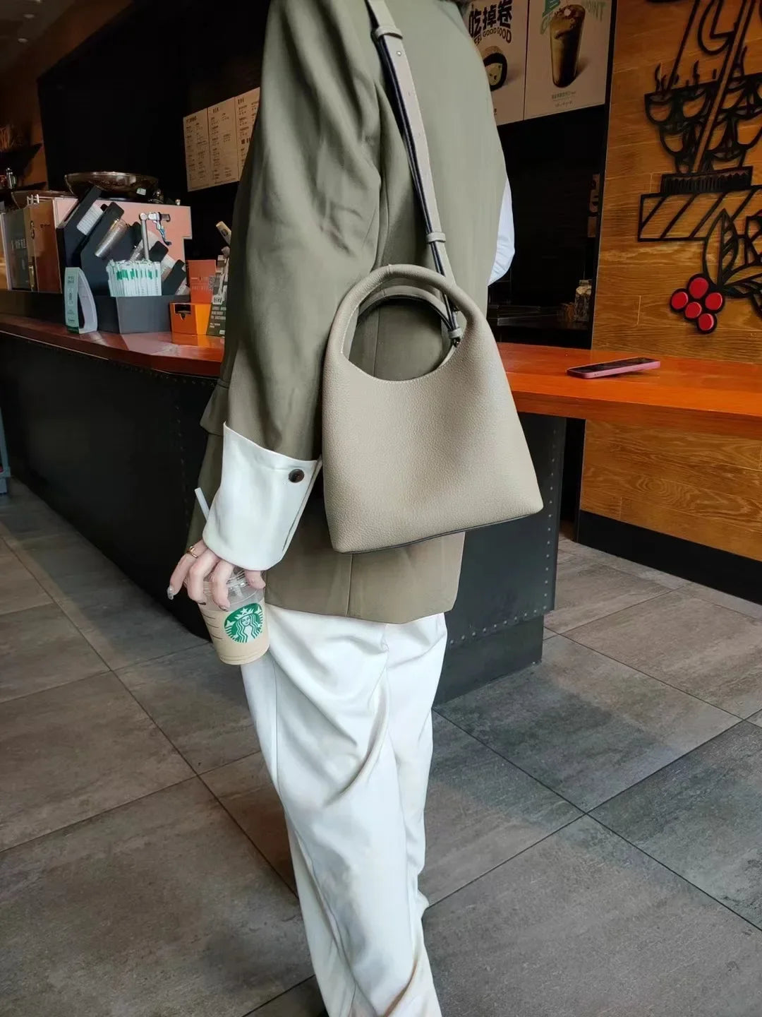 TOGO Cowhide Bucket Bag With Niche Design Color Blocking Luxury Designer Single Shoulder Diagonal Cross Women's Bag Tote Bag