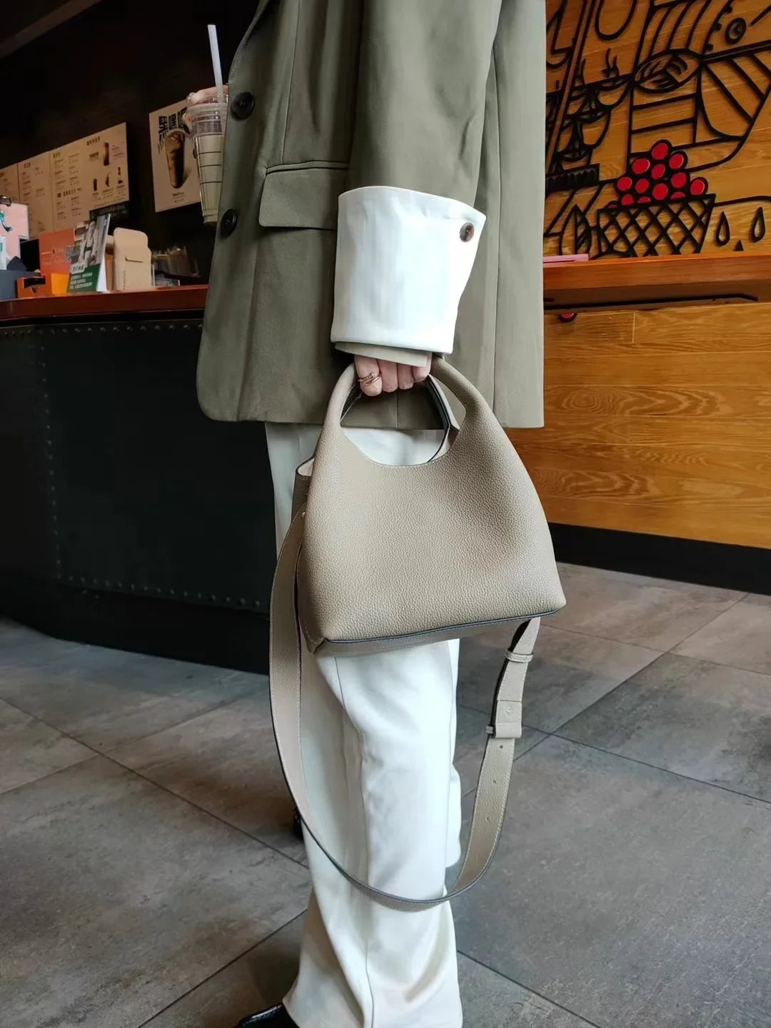 TOGO Cowhide Bucket Bag With Niche Design Color Blocking Luxury Designer Single Shoulder Diagonal Cross Women's Bag Tote Bag