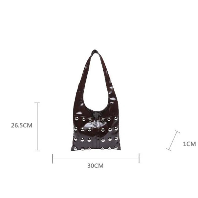 New Genuine Leather Rivet Bucket Bag Fashionabl Personality Trendy Cool Polka Dot Rivet Casual Luxury Brand Underarm Bag Handbag