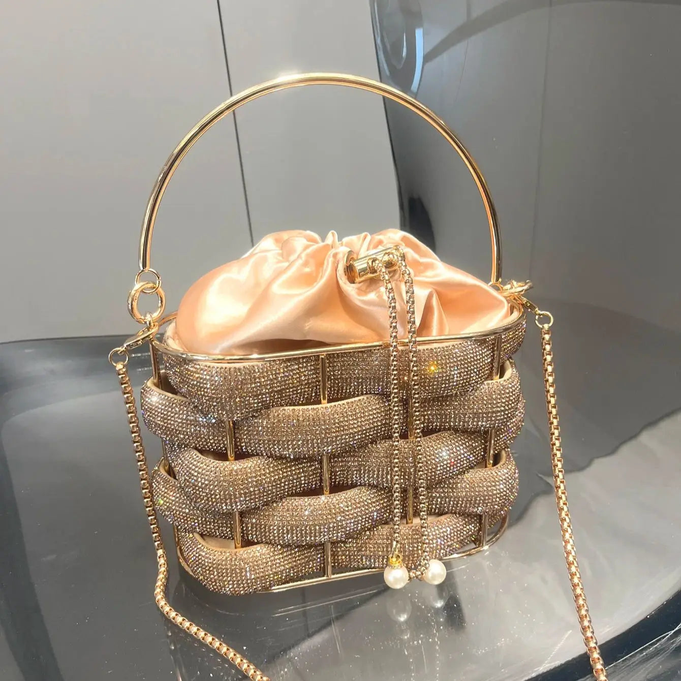 handmade Rhinestones Evening clutch Bag Purses and handbag luxury Designer shoulder bag Shiny Crystal Clutch purse bucket bag
