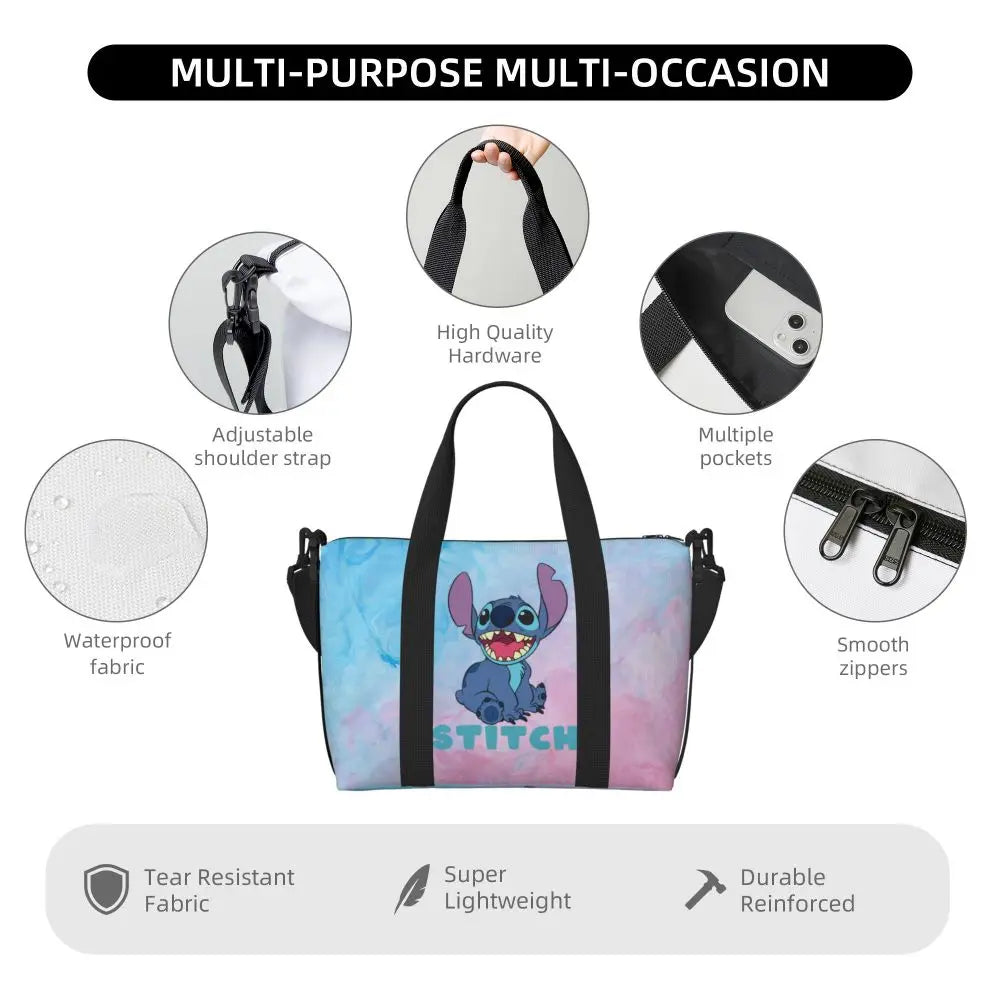Custom Large SLilo And Stitch Cartoon Tote Bag Women Anime Shopping Shoulder Beach Gym Travel Bag