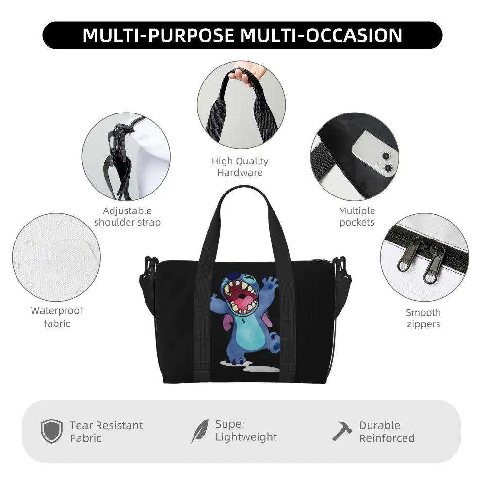 Custom Large SLilo And Stitch Cartoon Tote Bag Women Anime Shopping Shoulder Beach Gym Travel Bag