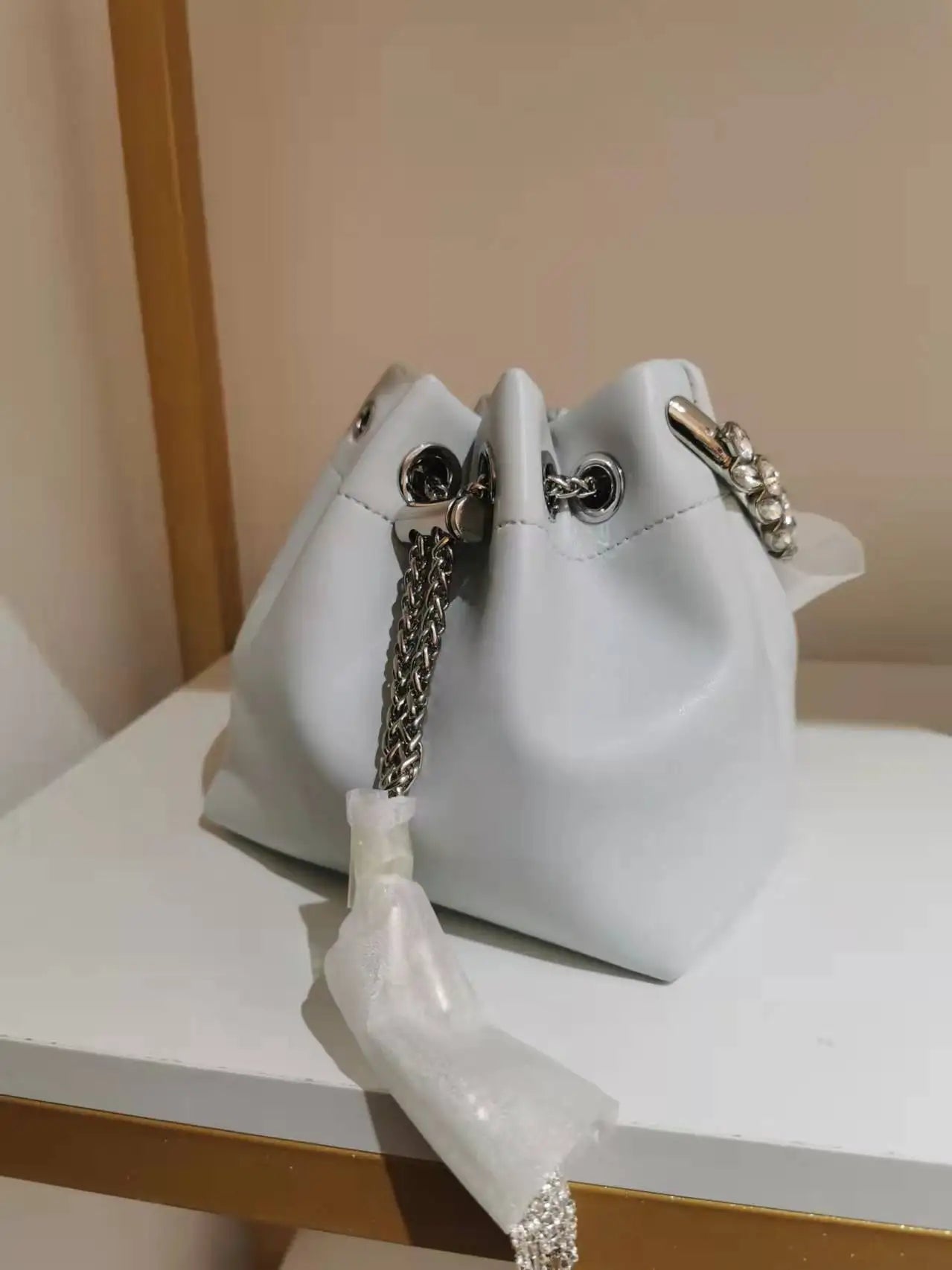 WOMEN BAG High Quality Silk Bucket Bags Diamonds Female Personalized Shoulder Tassels Chains Handbags For Women Crossbady Bag