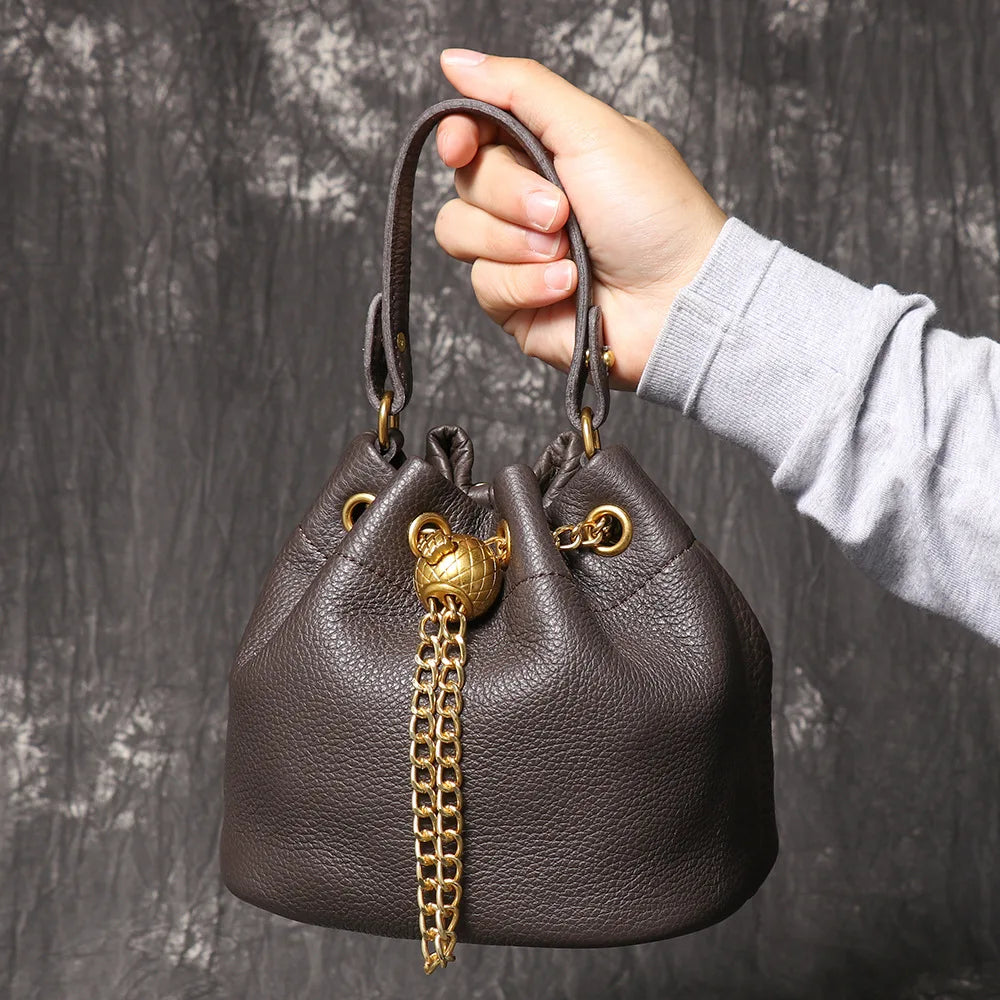 Handmade Cowhide Leather Bucket Bag