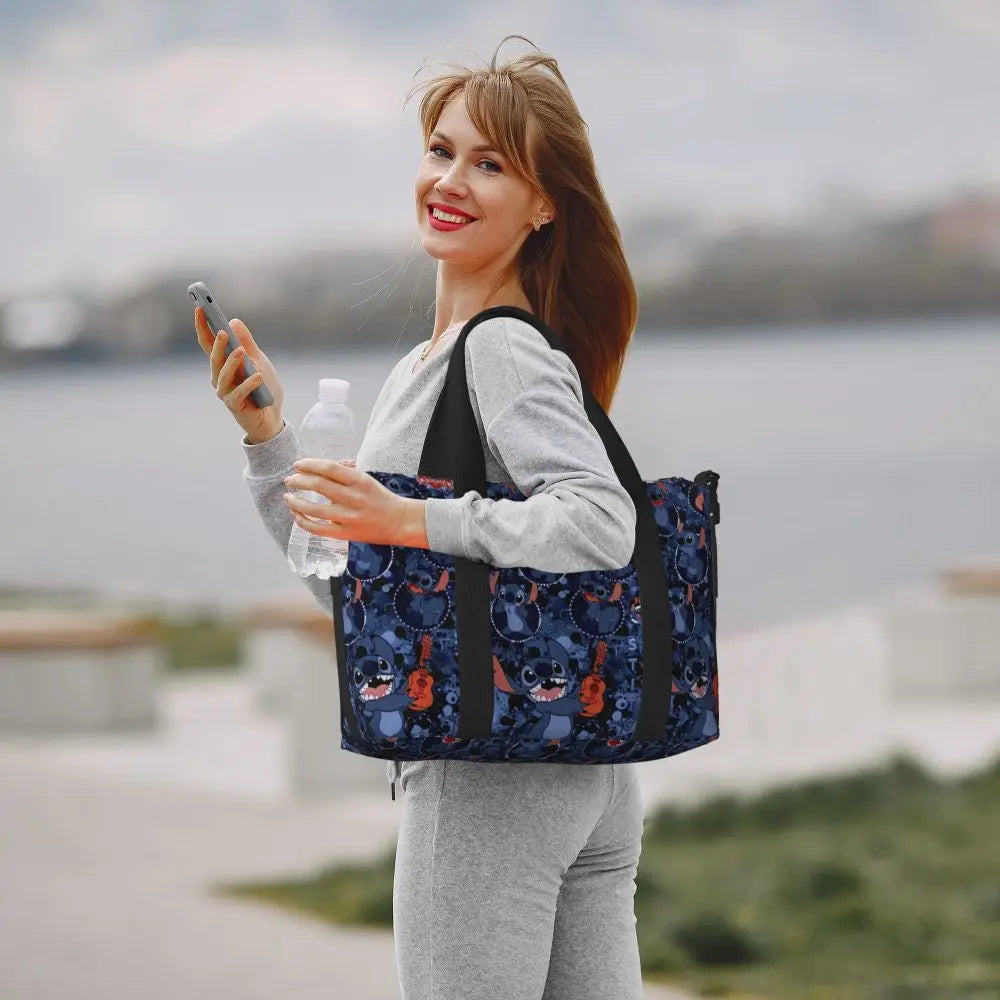 Custom Large SLilo And Stitch Cartoon Tote Bag Women Anime Shopping Shoulder Beach Gym Travel Bag