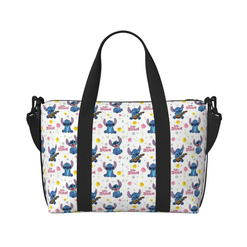 Custom Large SLilo And Stitch Cartoon Tote Bag Women Anime Shopping Shoulder Beach Gym Travel Bag
