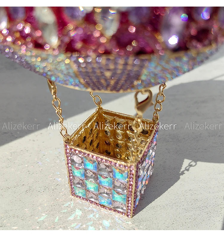 Alizekerr Hot Air Balloon Shaped Crystal Evening Bags Women Luxury Classy Unique Rhinestone Circular Clutch Purses Wedding Party