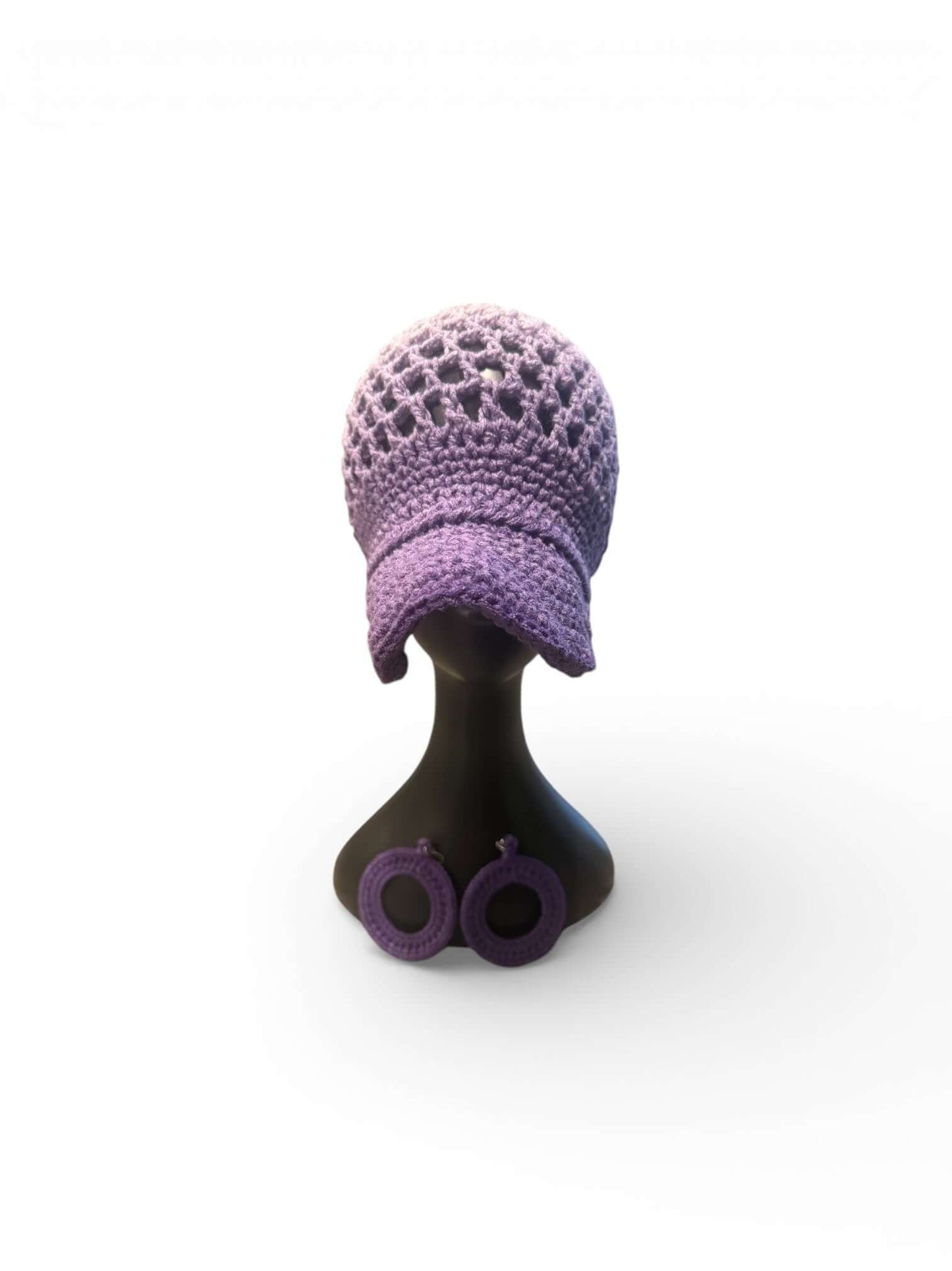 Signature Texture Crown Set-Violet Bloom- Handmade Statement Style including a crochet cap and coordinating earrings.