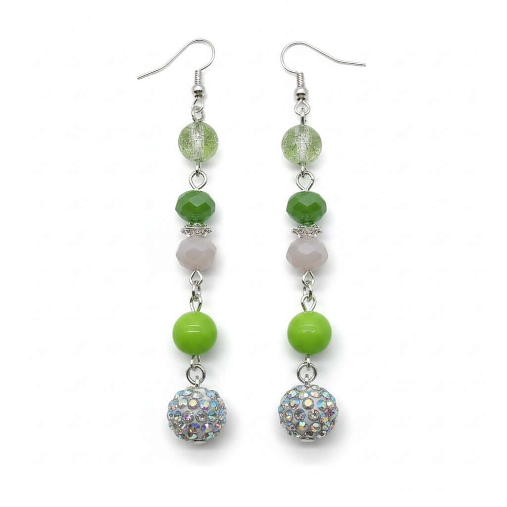 Legacy Emerald Glow Duo Set earrings featuring shimmering crystal accents and vibrant green beads.