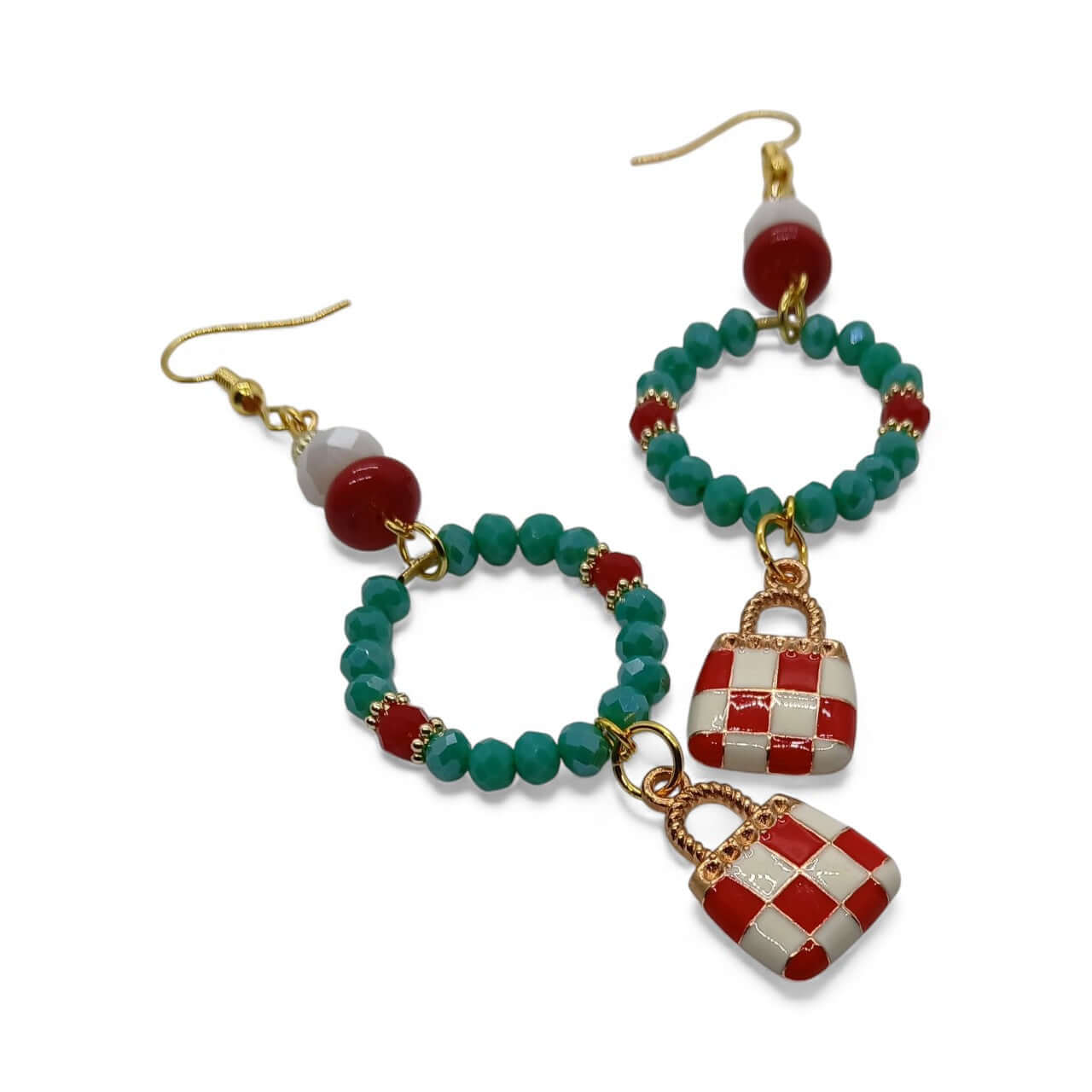 Legacy Enchanted Gem Duo Set featuring handcrafted emerald and ruby earrings with handbag charms.