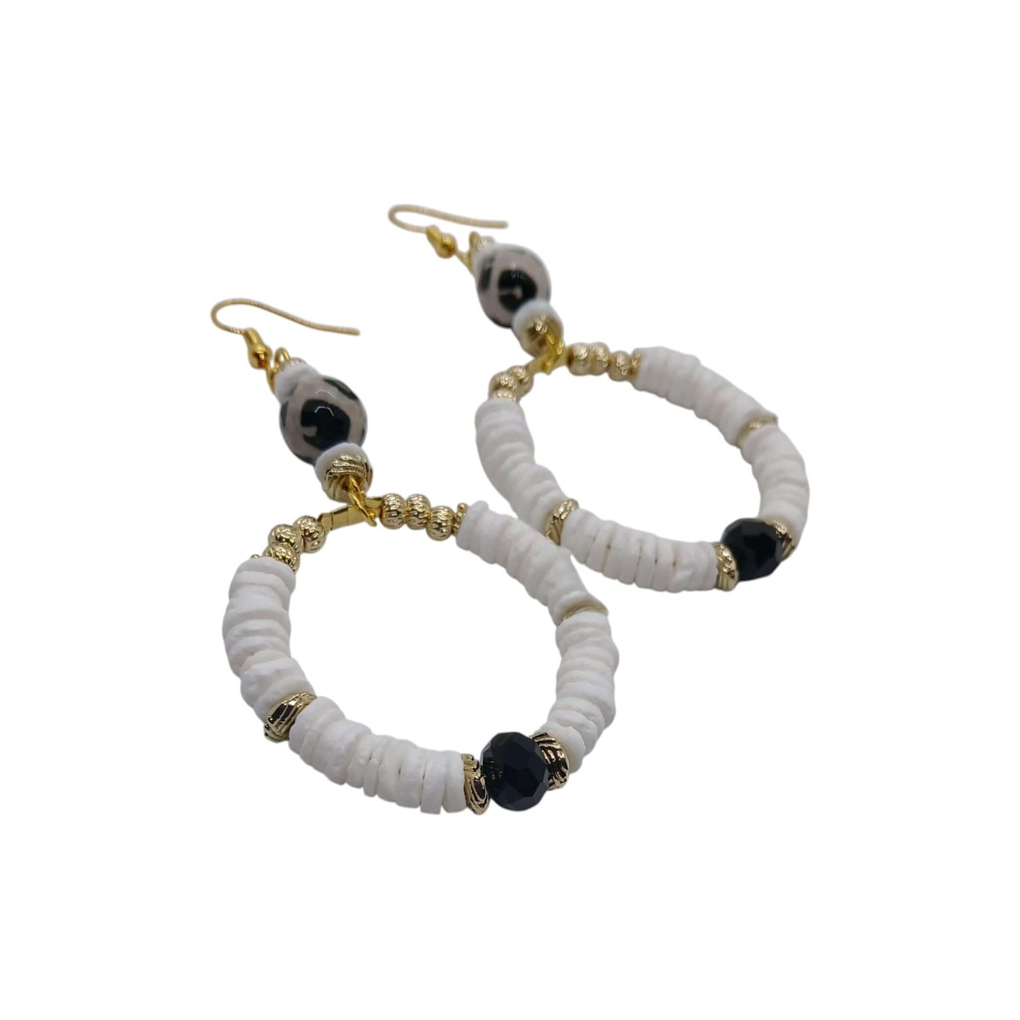 Legacy Ebony Ivory Duo Gem Set elegant hoop earrings with black and white beads and luxe gold accents.