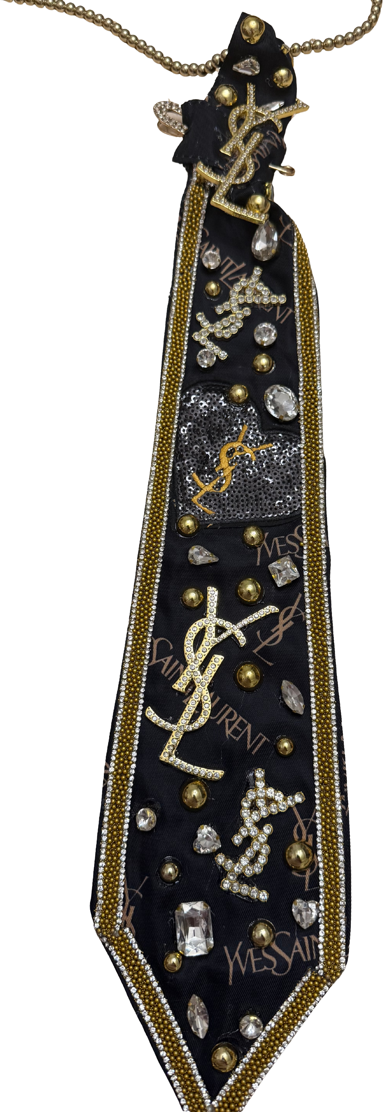 Legacy Luxe Couture Tie – Midnight Gold Crystal & Rhinestone Tie