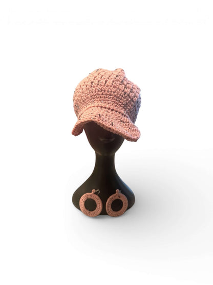 Signature Texture Crown Set- Blush Heirloom – Handcrafted One-of-a-Kind featuring crochet cap and coordinating earrings.
