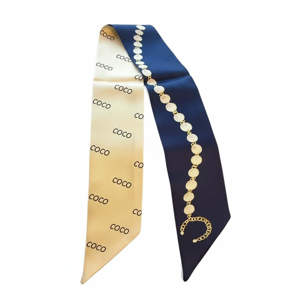 Legacy Coco Pearl Twilly in navy and cream with pearl-chain detailing for handbag elegance.
