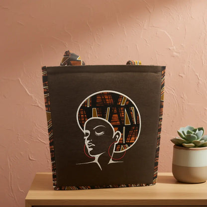 Angela Bag – Waterproof Hand-Stitched Multifunctional Tote | Amani Belle Collection with bold embroidered silhouette.