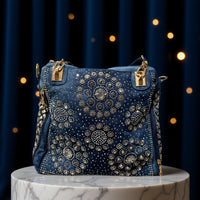 Midnight Chic Crystal Tote – Luxury Embellished Denim Bag