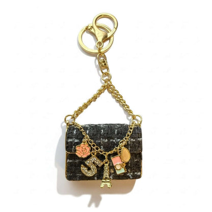 Legacy Parisian Charm Mini luxe tweed-style mini bag charm with gold chain and iconic charms