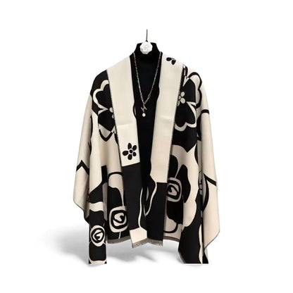 Legacy Luxe Monochrome Bloom Artistry Wrap featuring oversized black-and-ivory floral illustrations.