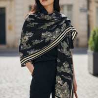 Parisian Midnight Toile Wrap – Luxury Cashmere-Like Legacy Luxe Shawl