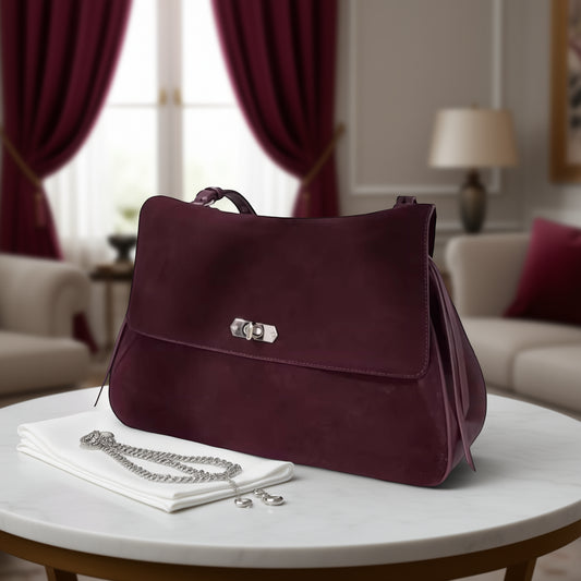 Bordeaux Reserve Luxe Suede & Leather Shoulder Bag