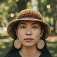 Earthtone Harmony Crochet Hat & Statement Earring Set – Handmade