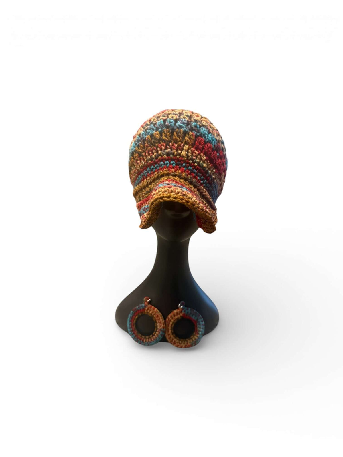 Signature Texture Crown Set - Boho Harmony – Handmade Multicolor Festival Chic with knit crown and earrings.