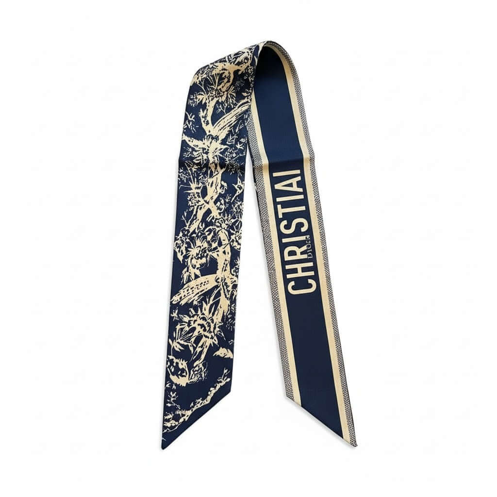 Legacy Midnight Toile Twilly elegant navy-and-cream scarf with toile print and designer detailing