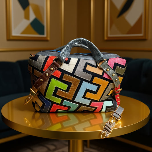 Artisan Mosaic Luxe Leather Shoulder Bag – Convertible Crossbody