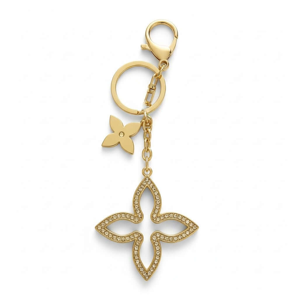 Legacy Noir Blossom Sparkle Charm with shimmering gold sparkle and elegant design for handbags.