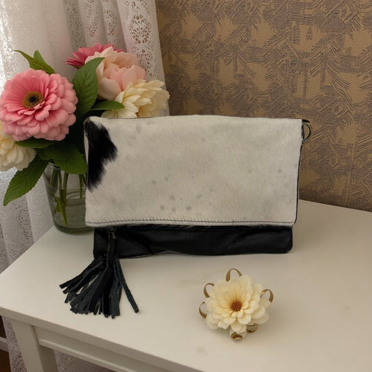 Cowhide Clutch Crossbody with Tassel