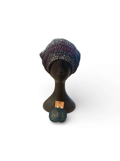 Signature Texture Crown Set- Heritage Muse Beret (Handmade) featuring a handcrafted beret and coordinating earrings.